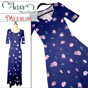 LuLaRoe Floral Ana Dress Medium NEW Blue Purple Green White Summer Maxi Bohemian
